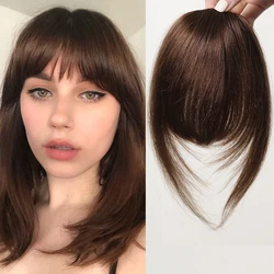 Brown Human Hair Blunt Bangs 100% Remy Human Hair Bangs for Women Hair Extension 4.5inch Human Hair Air Bangs Fringe HairPieces