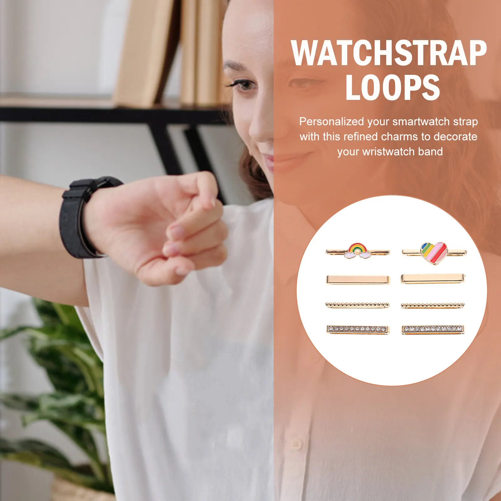 8Pcs Watchband Ornament Alloy Charms Watchstrap Loops for Fitness Tracker Accessories Stylish Watch Band Decor Rings