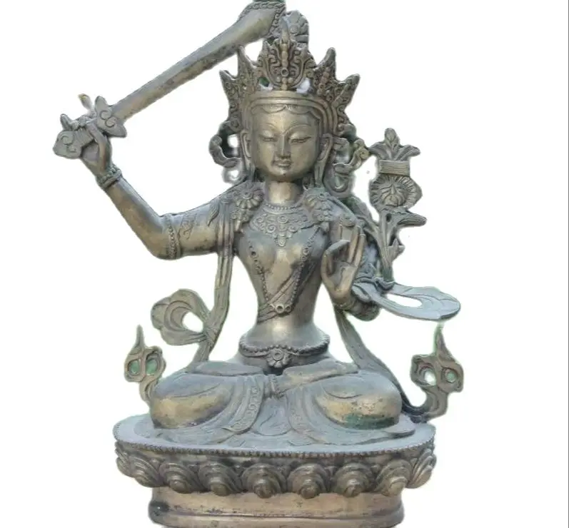 

20CM Tibet White Bronze Silver Manjusri Manjushri Kwan-yin GuanYin Bodhisattva Statue