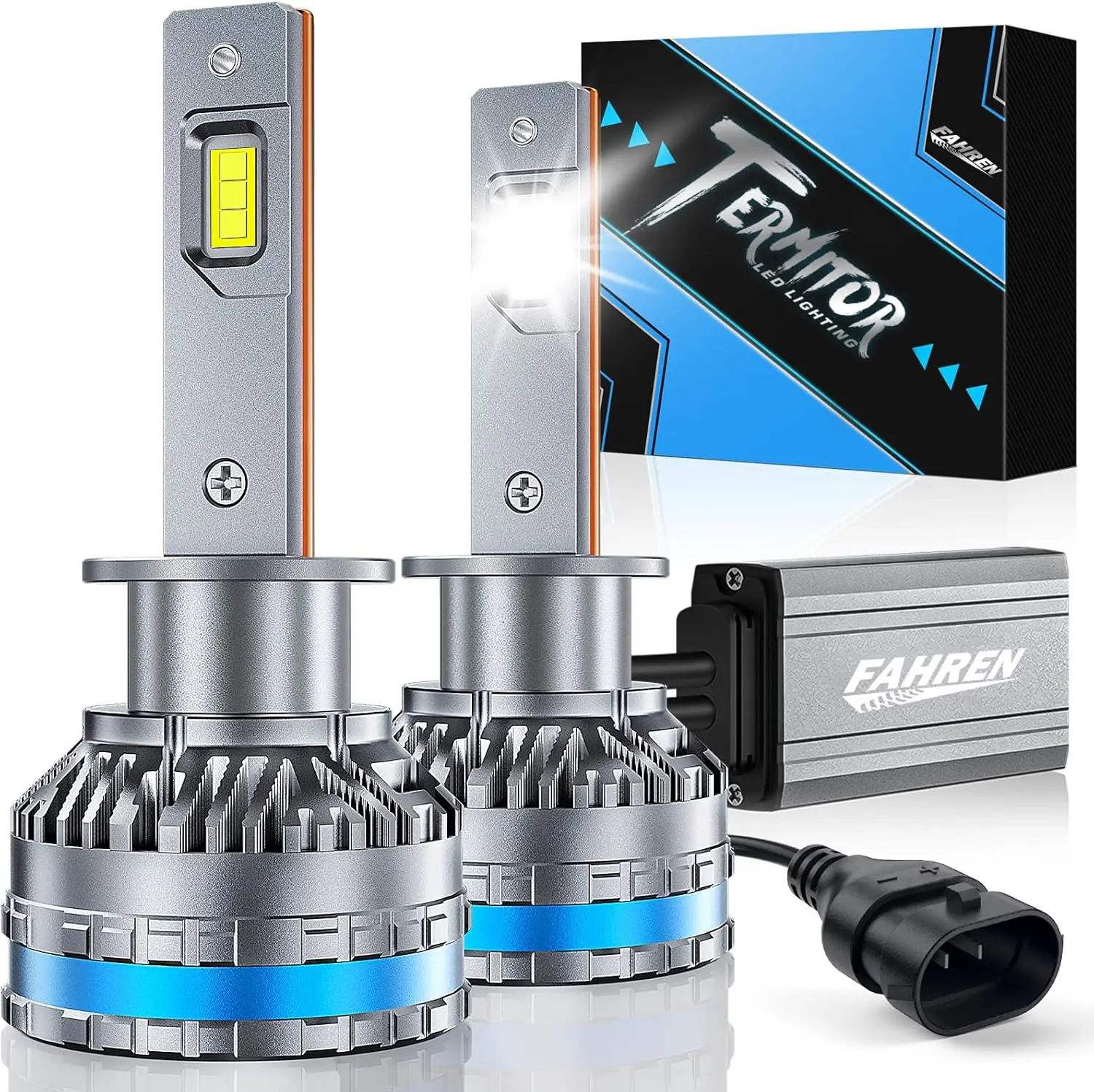FAHREN LED H1 Fog Bulbs – 120W 80,000LM Ultra-Bright, 6500K Cool White, IP68 Waterproof, Quick Install, 2-Pack