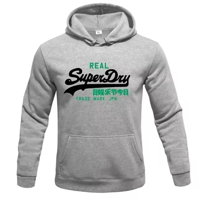 Cotton SweatshirtsHooded Sports Casual Sweatshirt Street Style Superdry Letter Print Elegant Autumn Winter Fleece Pullover