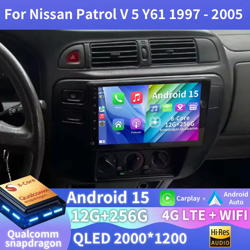 Android 15 Carplay Auto Radio para Nissan Patrol V 5 Y61 1997 1998 1999 2001-2005 Multimedia Video Speler navegación DSP