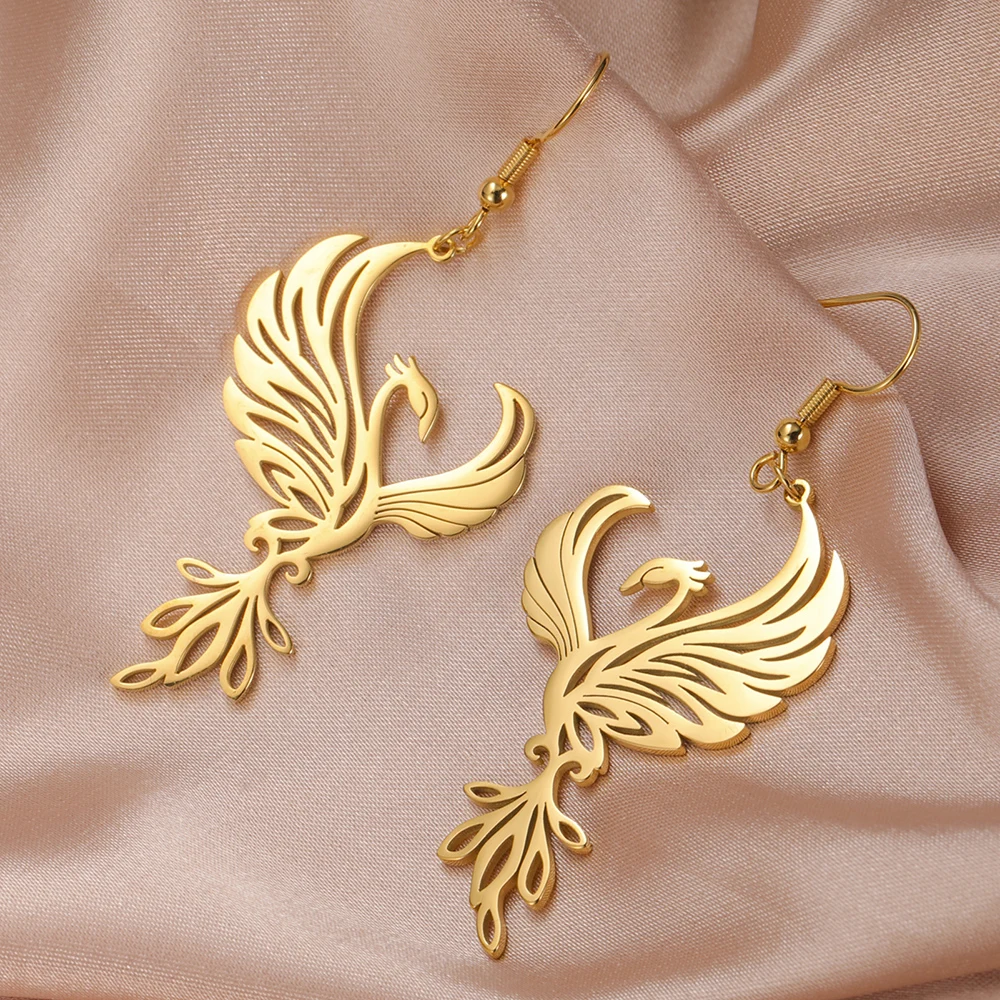 Dawapara Phoenix Women Earrings Geometric Mytical Animal Bird Totem Pendant Stainless Steel Jewelry