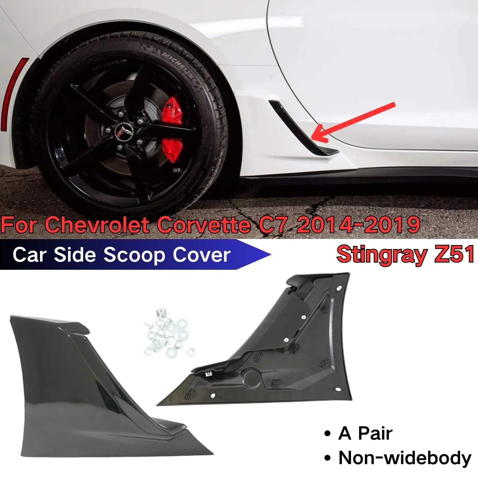 

A Pair Car Side Vents Scoop Cover For 2014-2019 Chevrolet Corvette C7 Stingray Z51 Glossy Black Car Accessories Decoration