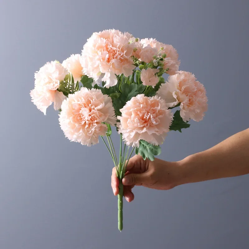 Hot Sale Mothers Day Artificial 10 Heads Pink Red Carnations Bouquet Flower Artificial Flowers Bunch For Home Decoration