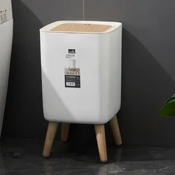 Wooden High Foot Trash Can Kitchen Garbage Bin High Foot Large Capacity Kitchen Garbage Bin Living Room Dustbin Toilet Trash Can