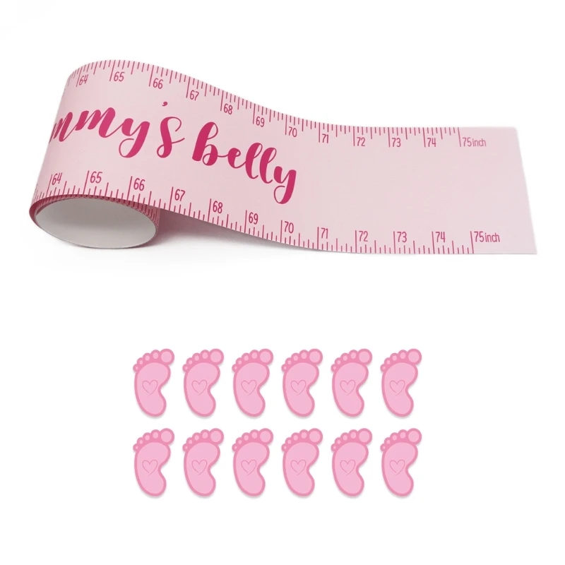 367A How Big is Mommy's Belly Include Mommy's Belly Sign Measure and 12 Footprint Stickers Baby-Shower Guessing Gender Game