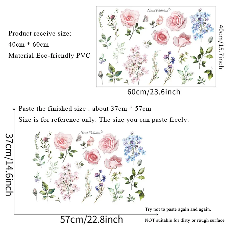 Frische Blumen Blätter Wandaufkleber Wohnzimmer Hintergrunddekoration Abnehmbare Aufkleber Schlafzimmer Eingang Dekor Selbstklebende Aufkleber – Detail 1