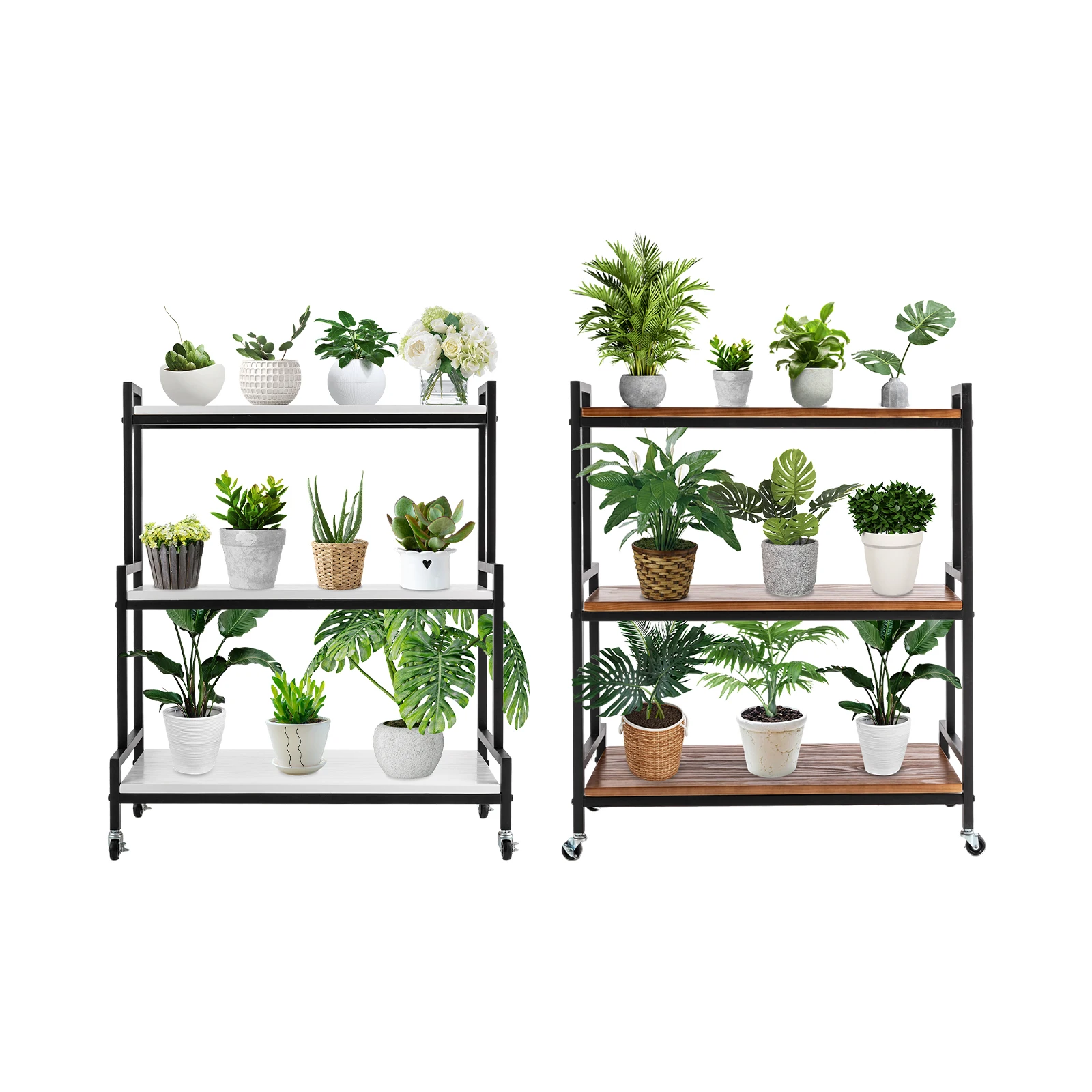 3 Tier Plant Flower Rack W/Wheels Mobile Floor Standing Storage Planter Shelf Detachable Adjustable Multiple Plants Storage Rack