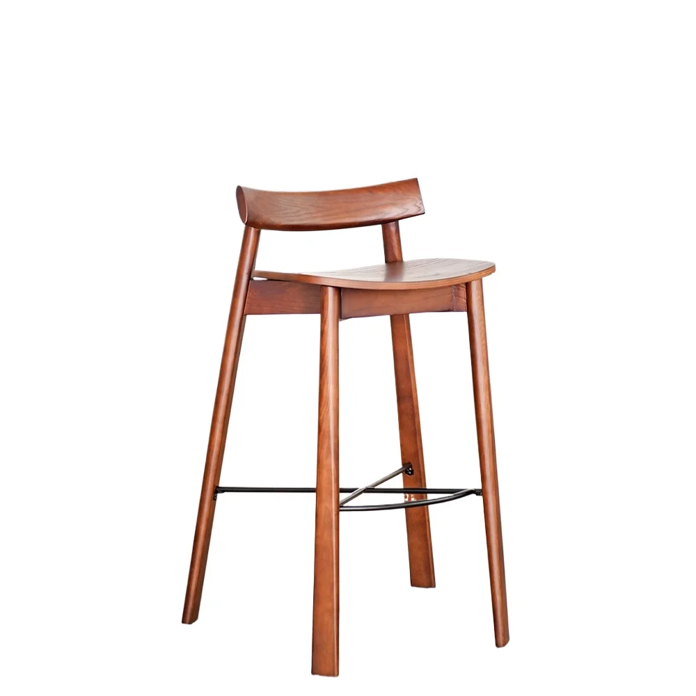 

Барная мебель, современный высокий барный стул с каркасом из цельного дерева, барный стул из льняной ткани, кухонный стул с изогнутой спинкой