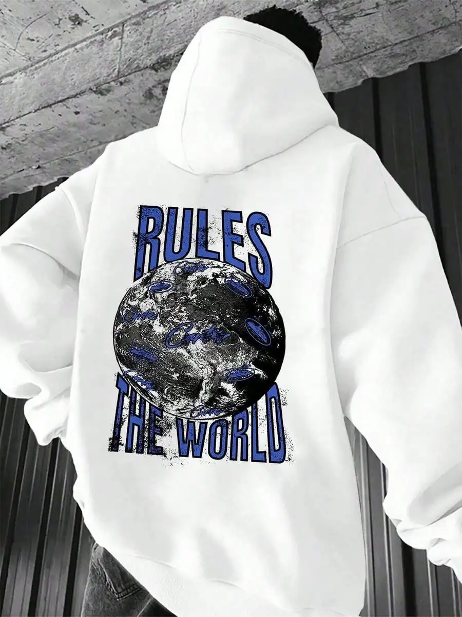 

Men's Hoodie Rules The World Graphic Sweatshirt,With Drawstring, Streetwear,Cool Earth Graphic on Back & Chest