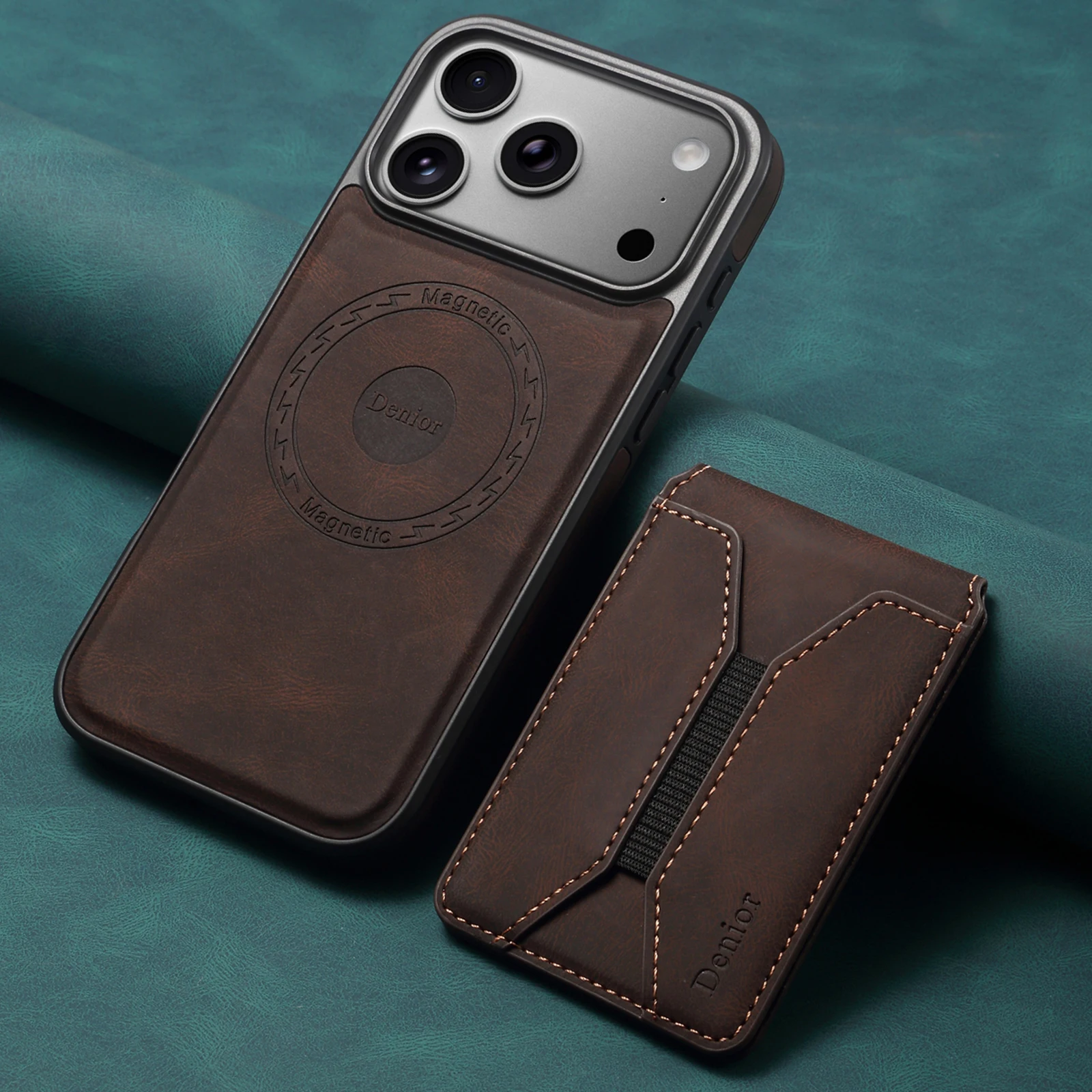 

Магнит для беспроводной зарядки, чехол для телефона из искусственной кожи, держатель для карт, подставка, кошелек 2-в-1 для iPhone 17 Pro Max 16 Plus 15 Pro 14 13 12