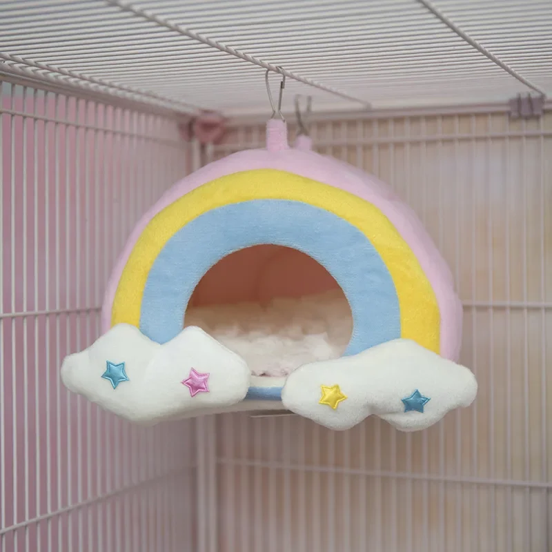 Ninho Arco-Íris para Petauros-do-açúcar e Hamsters - Toca com Blocos de Cores Adoráveis, Cama para Pequenos Animais de Verão/Inverno