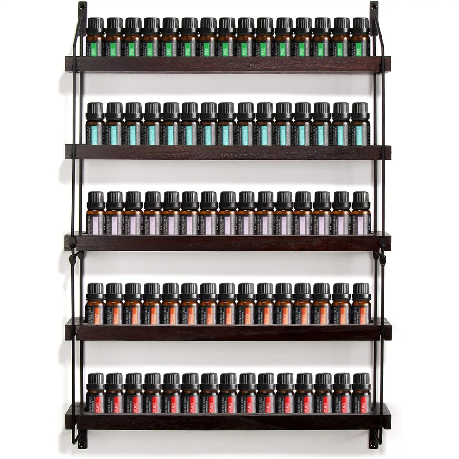 

Essential Oil Storage Shelf Wall Mounted 16.9" Wooden 5 Tier Holds 75 Bottles, Nail Polish Holder Organizer