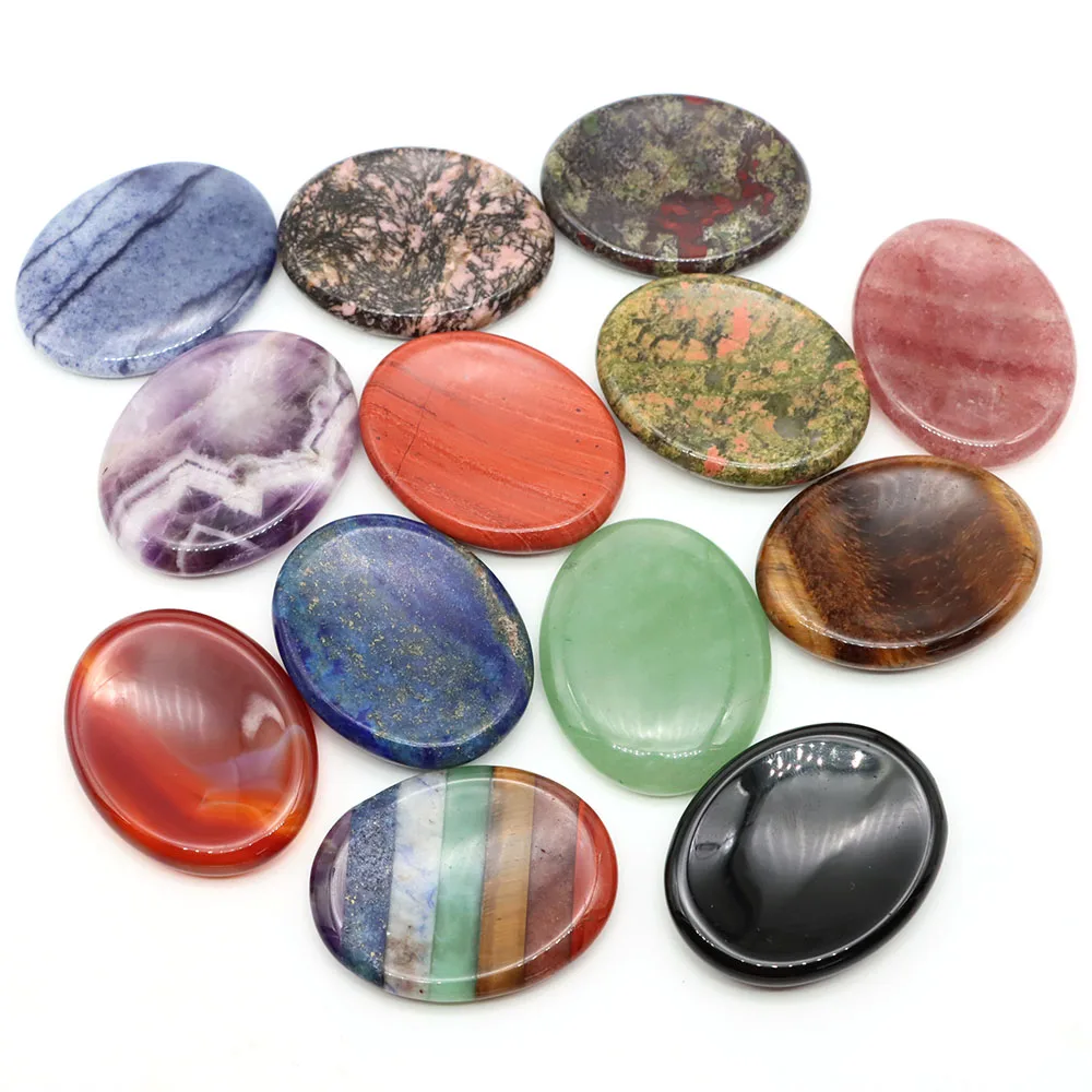 35x45mm Thumb Forget Worry Stones Oval Massage Quartz Healing Crystal Chakra Energy Therapy Meditation Spiritual Pocket Gemstone