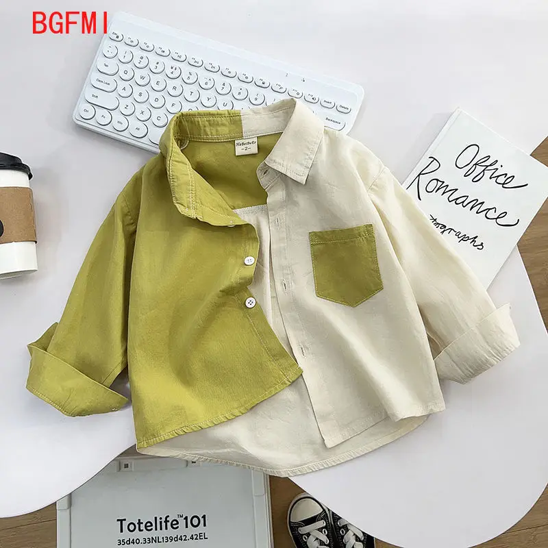 2-9 Yrs old Children\'s Spring Autumn New Shirt Boys Korean Loose Casual Patchwork Single Breasted Pure Cotton Top Handsome Shirt