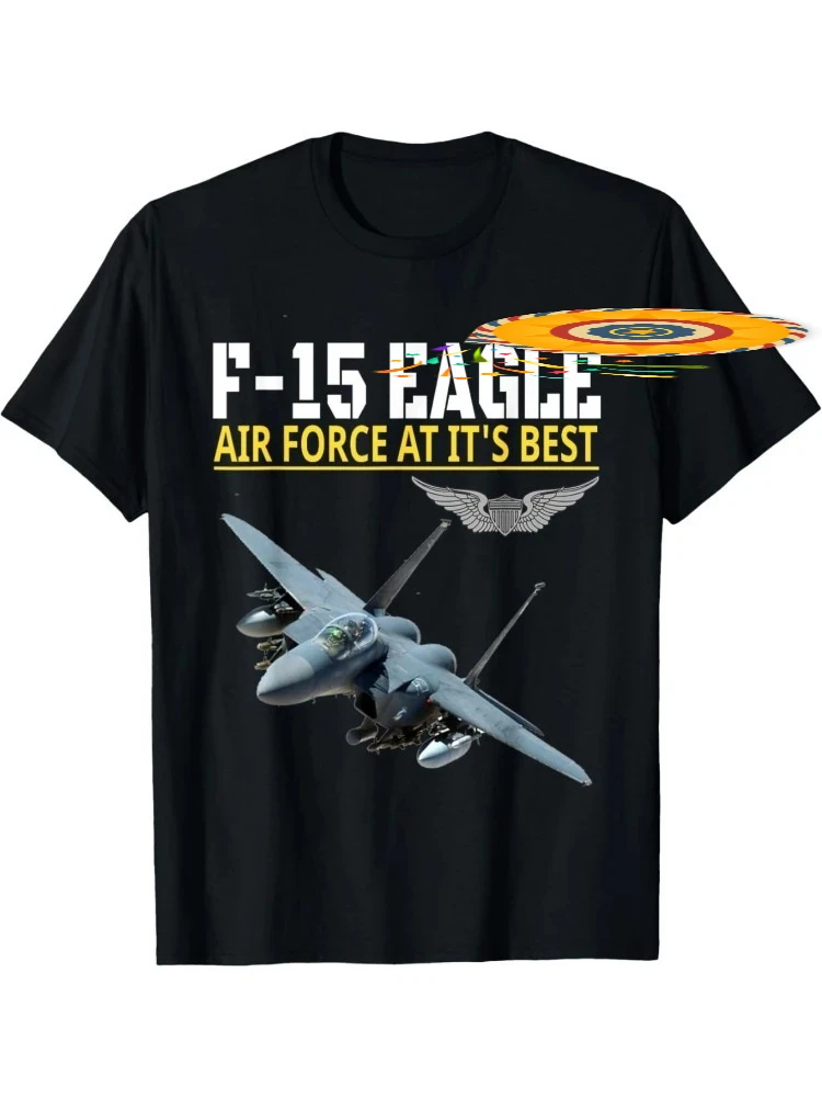 F-15 Eagle Air Force military aviation design pattern-100% cotton casual round neck short sleeve T-shirt.