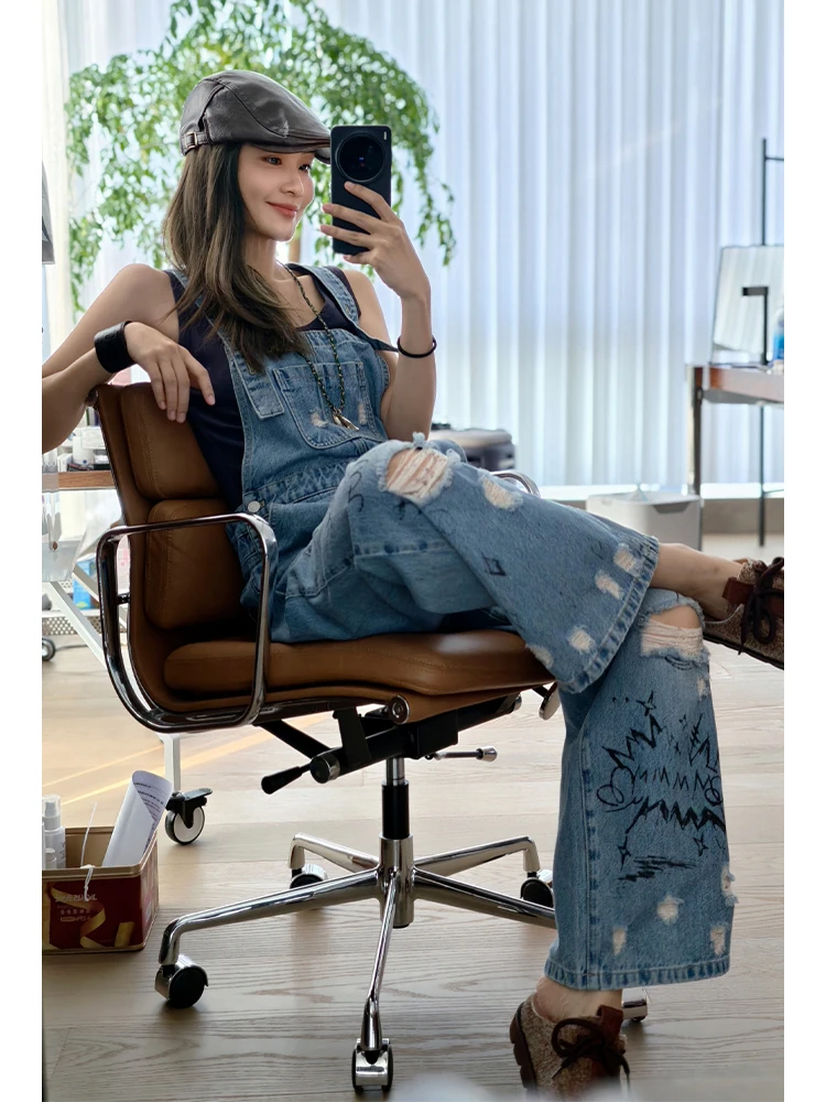 

Джинсовый комбинезон MEIYANG fiti Smoed с ручной росписью и прорезями, синий, с высокой талией, свободного кроя, повседневная летняя одежда