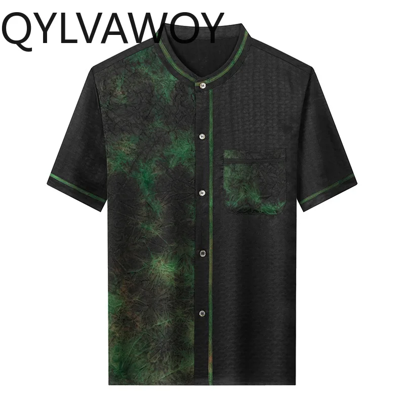 

QYLVAWOY 100% Mulberry Silk Shirts for Man Xiangyunsha Men's Shirts Short Sleeve Summer Tops Menswear Clothing Retro High-end