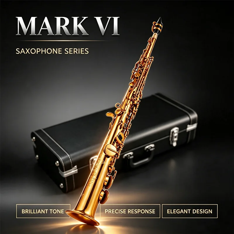 Mark VI Bb Soprano Saxophone Rose-Gold Plated Brass Wind Instrument Made in France with Hard Carrying Case And Full Accessories