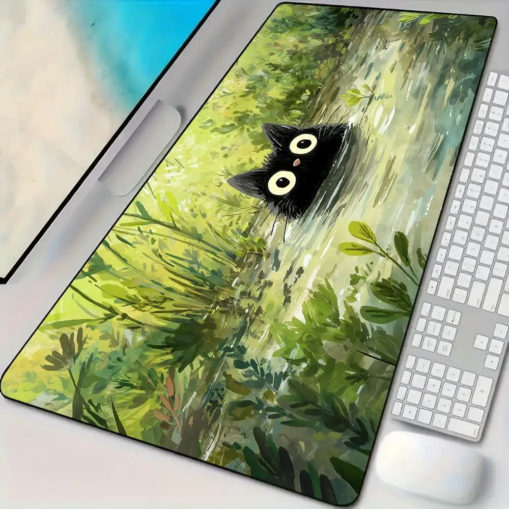 

Cute black cats and plant theme Mouse Pad Desk Mat with Stitched Edge Rubber anti-slip Durable pc accessories Gaming mats rug