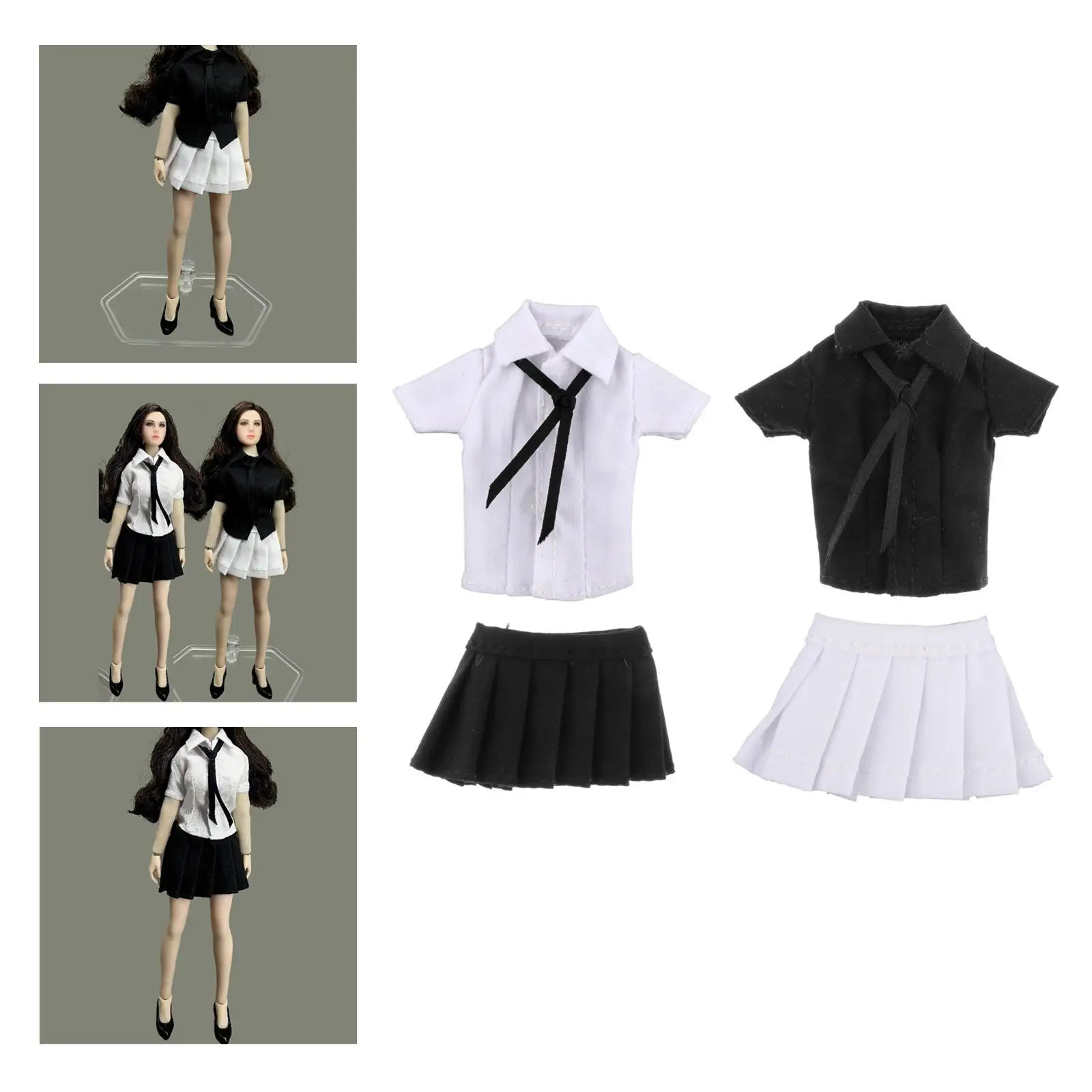 

1/12 Scale Female Figure Doll Clothes, Outfit, Short Skirt Shirt with Tie Accessories, Full Suit for 6 inch Action Figures
