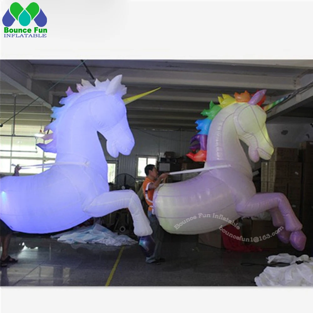 Adult White Inflatable Horse Costume With LED Lights Wearable  Unicorn Suits Animal Mascot For City Parade Party Show