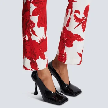 Nowe eleganckie czółenka z kwadratowym noskiem i dekoltem w serek, szpilki z blokami kolorów dla kobiet, rozmiary plus size, na pokazy mody, bankiety, wysokie obcasy DE