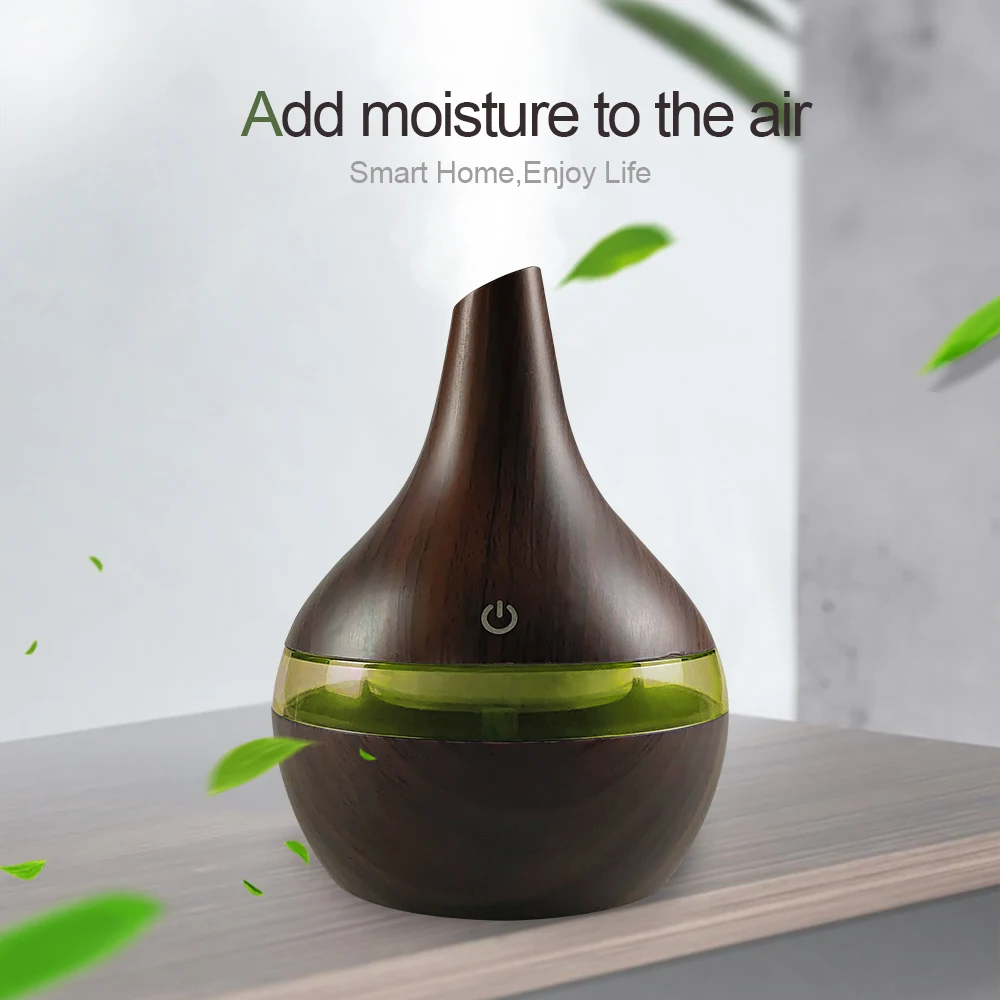 Diffuser For Home 300ml Wood Grain Humidifier  Oil Diffuser  Includes 2  Aroma Oils (USB Powered)