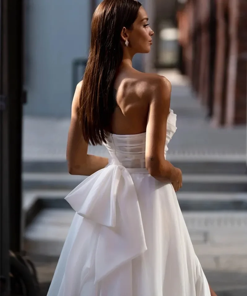 Robe de Mariée Sexy avec Plis en Forme de Cœur, Fente Haute, Balayage, Traîne, A-ligne, pour Patients, Éducative, Nouvelle Collection 2024