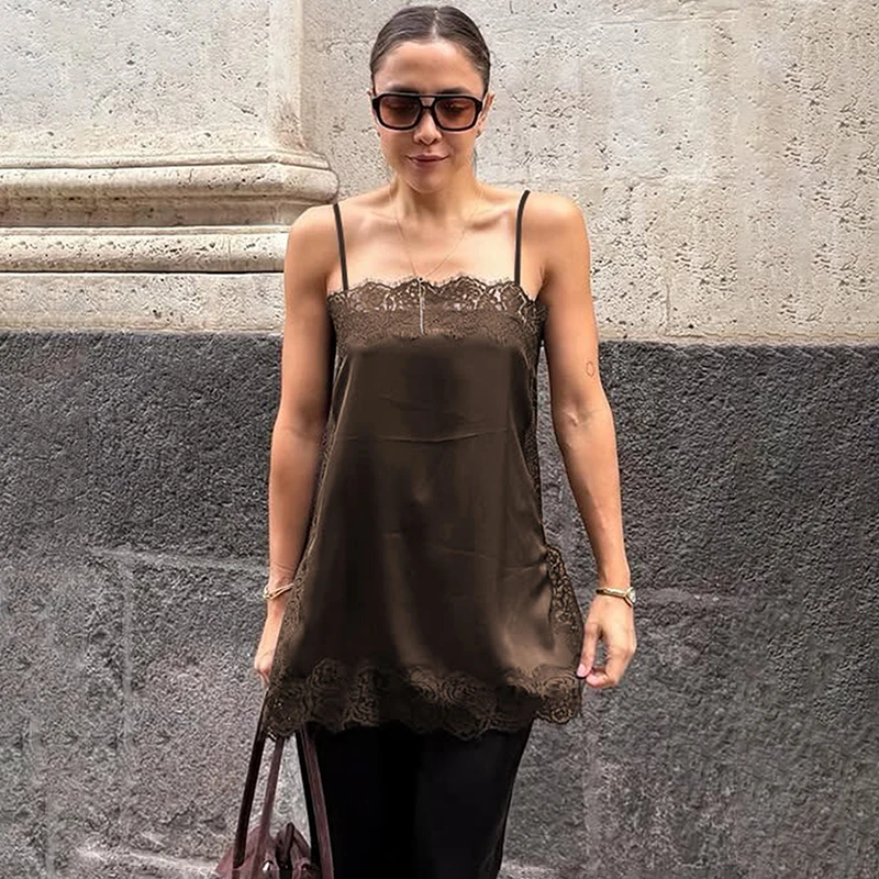 

Tornova 2026 New Lace Sling Top Hot Girl Sexy Sleeveless Tanks Ins Hot Fashion Splice Loose T shirt Casual Club Party Top Y2K