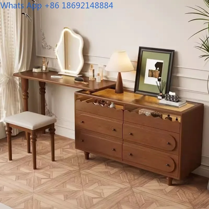 

Simple Modern Solid Wood Extendable Mid-Century Style Dressing Table Bedroom Chest of Drawers Integrated Vanity