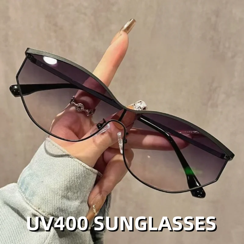 

Y2K Future Technology Sense Cat Eye Sunglasses New Fashionable Large Frame UV Resistant Glasses UV400 Shades Eyewear
