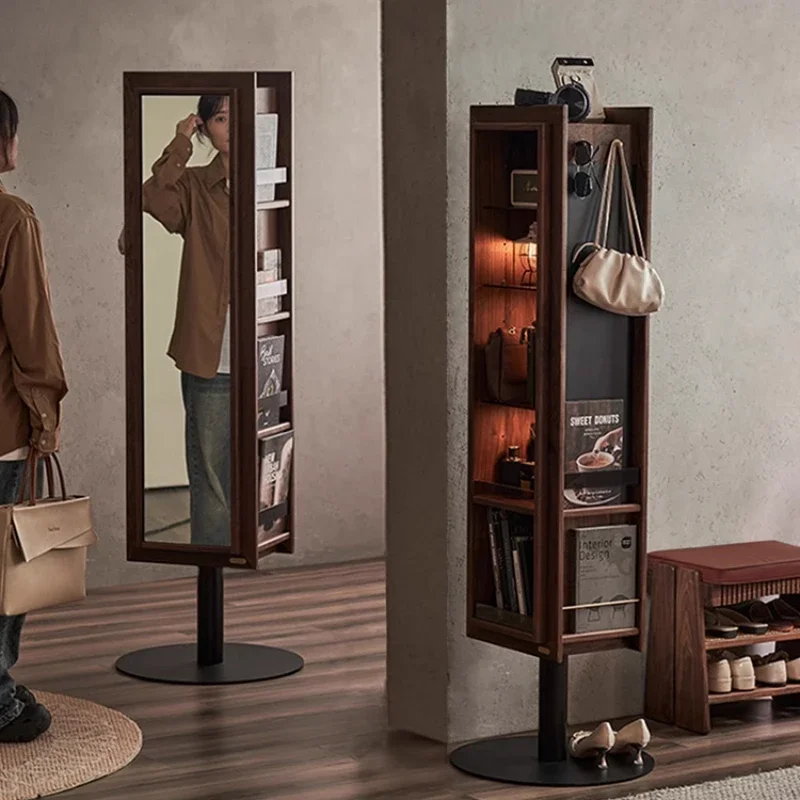 Solid wood rotating mirror cabinet, bedroom home full-body mirror