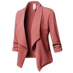 Women's s-5XL Plus Size Autumn Commuting Suit Top Slim Fit Long Sleeved Pleated Solid Color Versatile Suit Top Fashionable