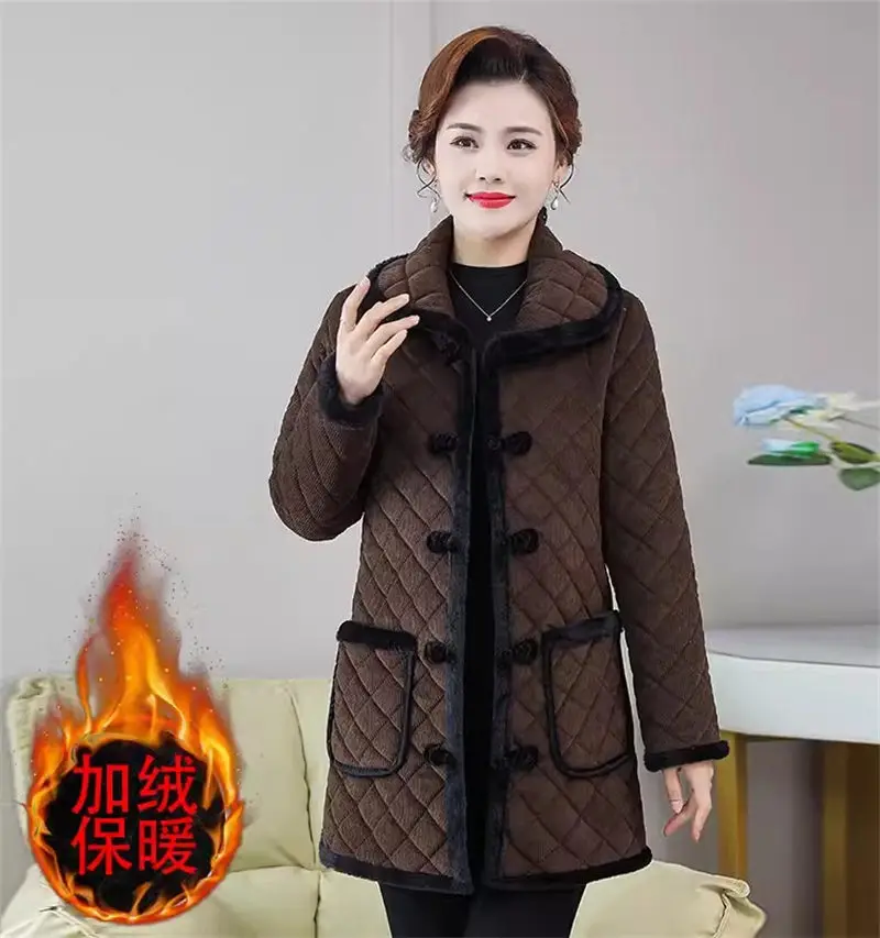 

Mom's Winter Cotton Jacket Plush And Thickened Warm Medium Length Oversized Ethnic Style Middle-Aged Elderly Women's Coat Z4985