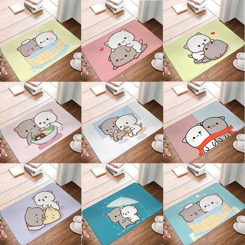 Mochi Cat Peach and Goma Front Door Floor Entrance Mat Interior Kitchen Bathroom Bedroom Rug Living Room