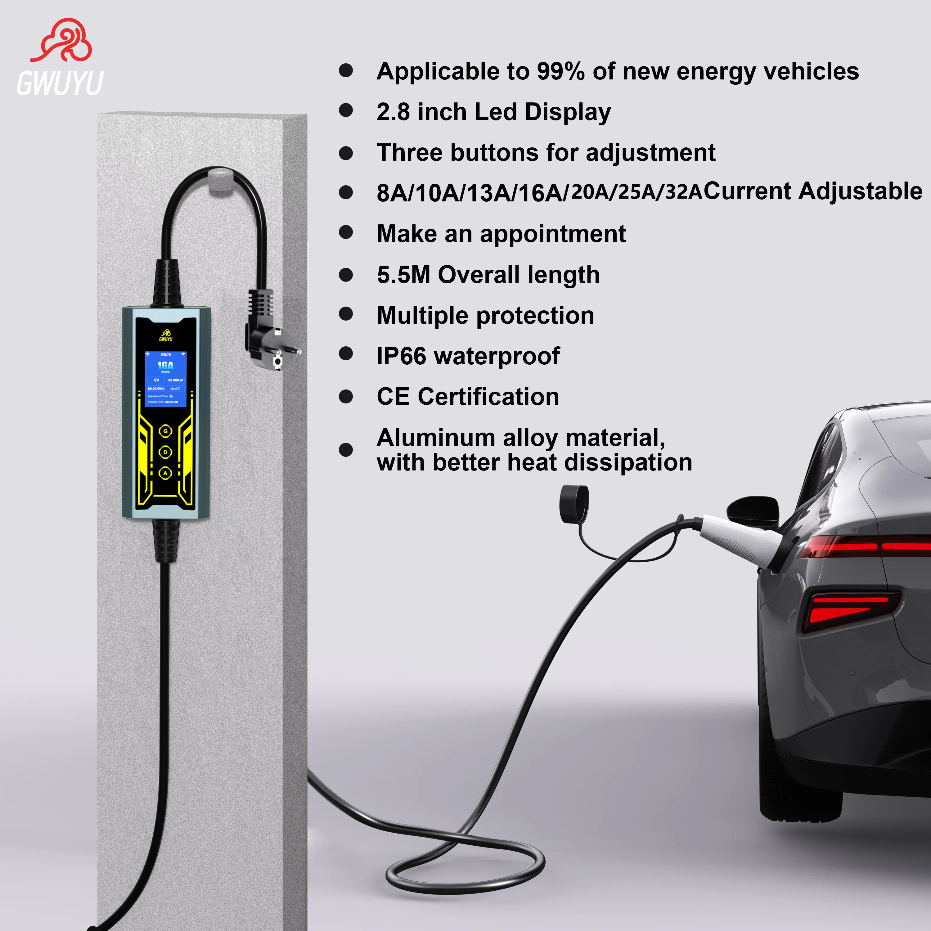 GWUYU 3.5KW 16A Caricatore por - Portable Ev Charger 16A Adjustable recensione e prezzo