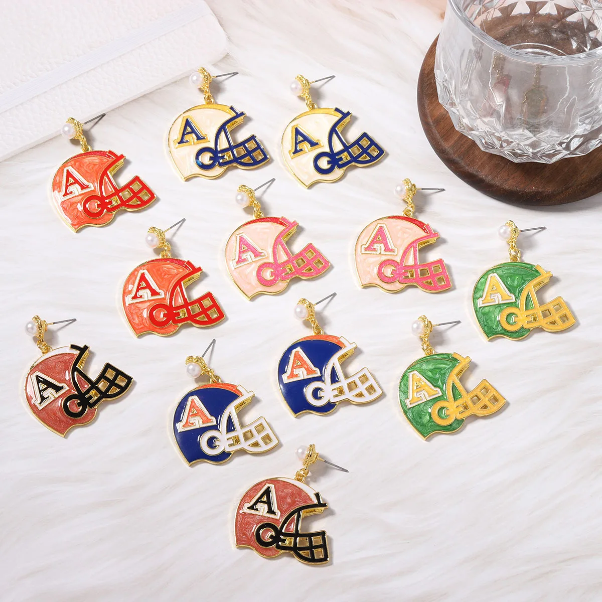 Sports Day Personality Creative Design Sense Cartoon Oil Drip Alloy Helmet Imitation Pearl Earrings, Fashion Trend