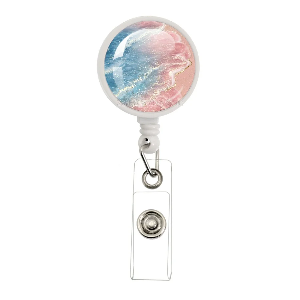 Vortex Oil Painting Series Glass Cabochon White Retractable Badge Reel Work Card Clip ID Name Card  Tag Staff Card Badge JD001