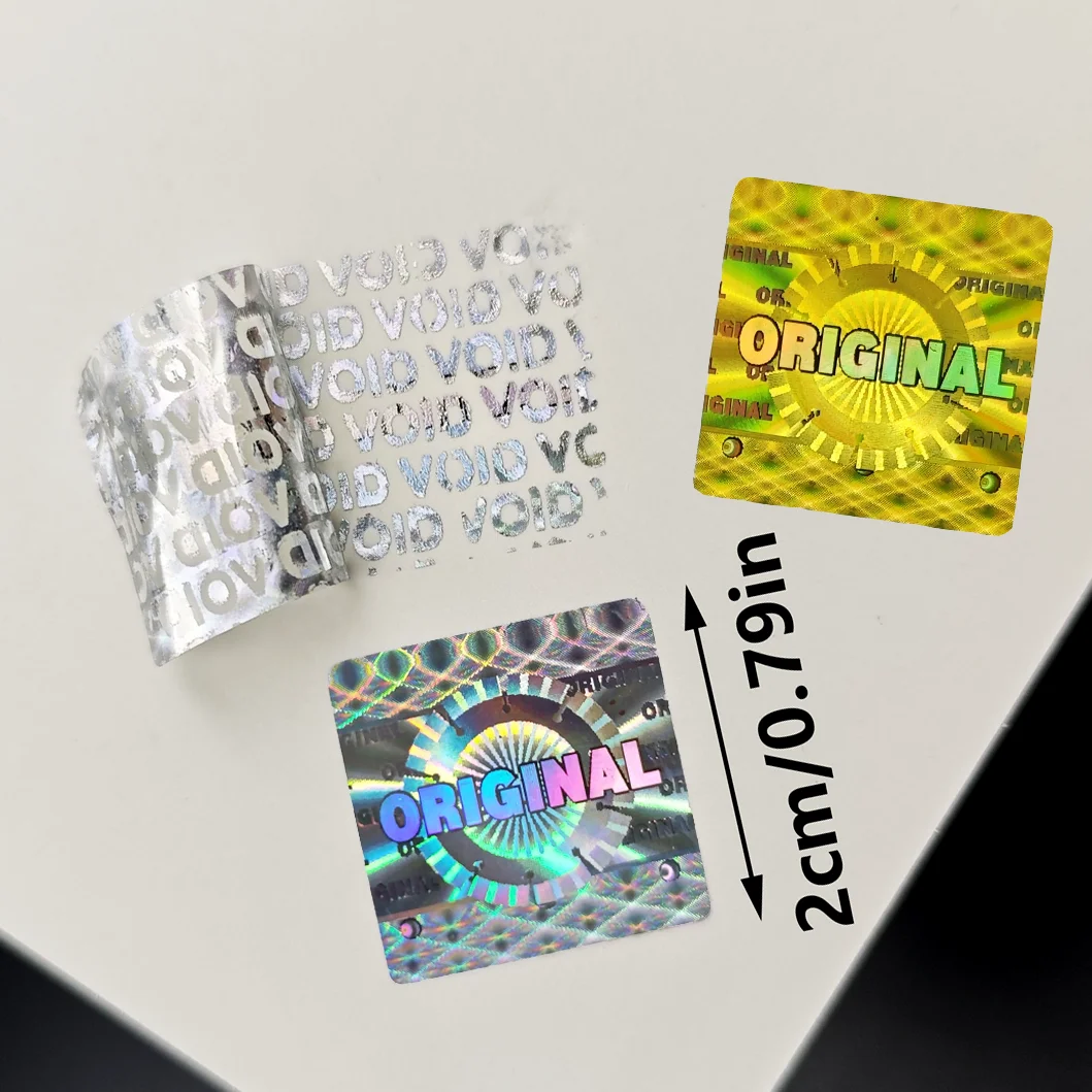 

1000pcs ORIGINAL Silvery Golden Hologram Stickers, Disposable Tamper Evident Holographic Square Decorative Label Sticker