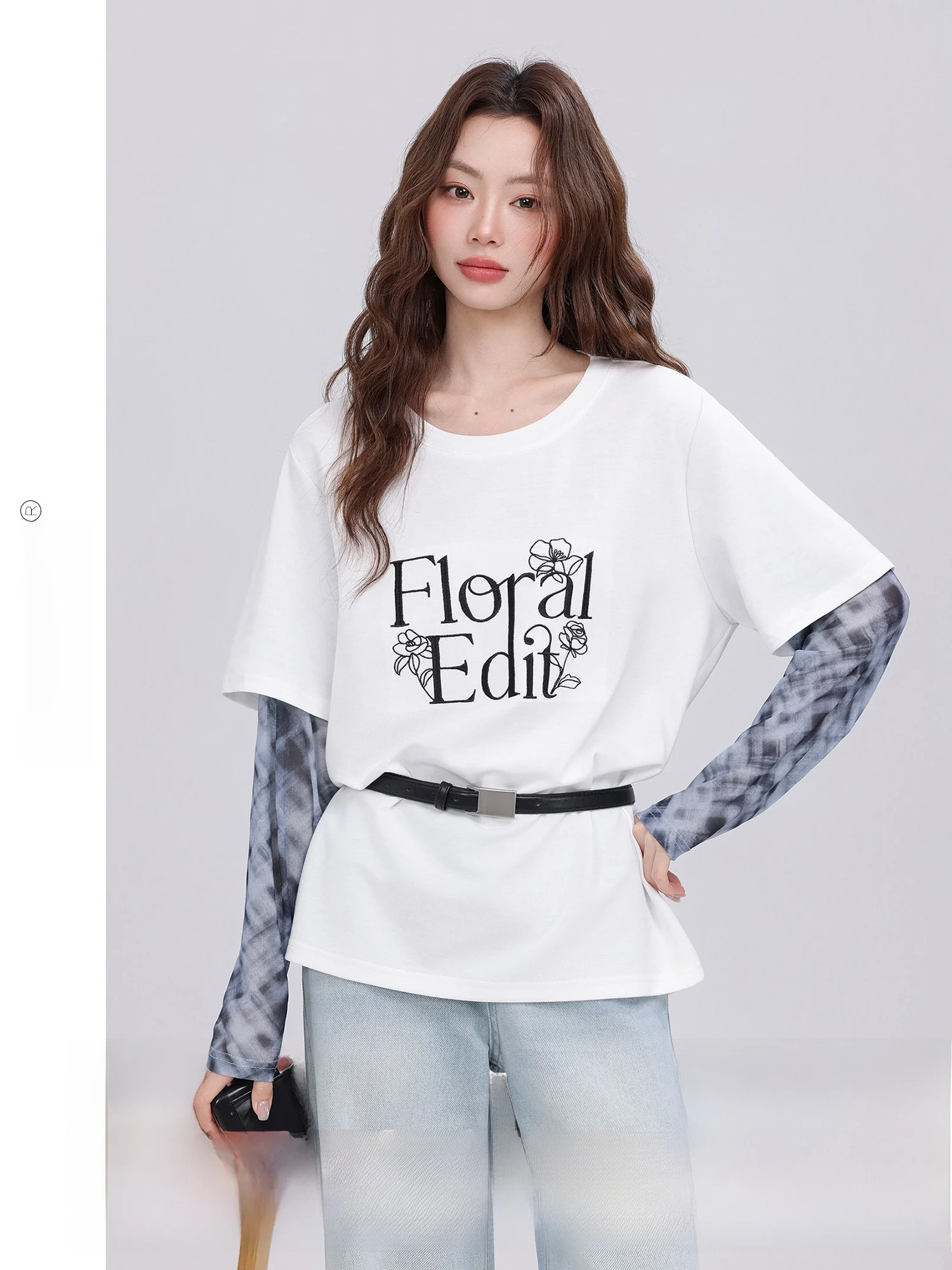 

Новинка: Женская повседневная футболка с длинным рукавом и вышивкой, весна-лето, дышащая, комфортная, в корейском стиле