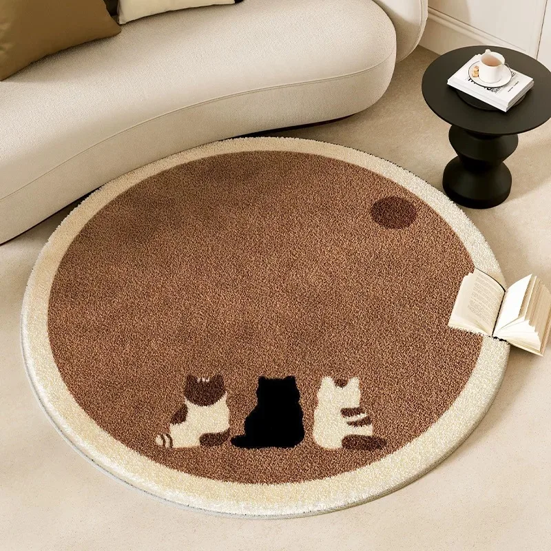 Round Living Room Carpet Soft Comfortable Cute Cat Pattern Bedroom Floor Mat Modern Minimalist Style Carpets Home Decoration Rug