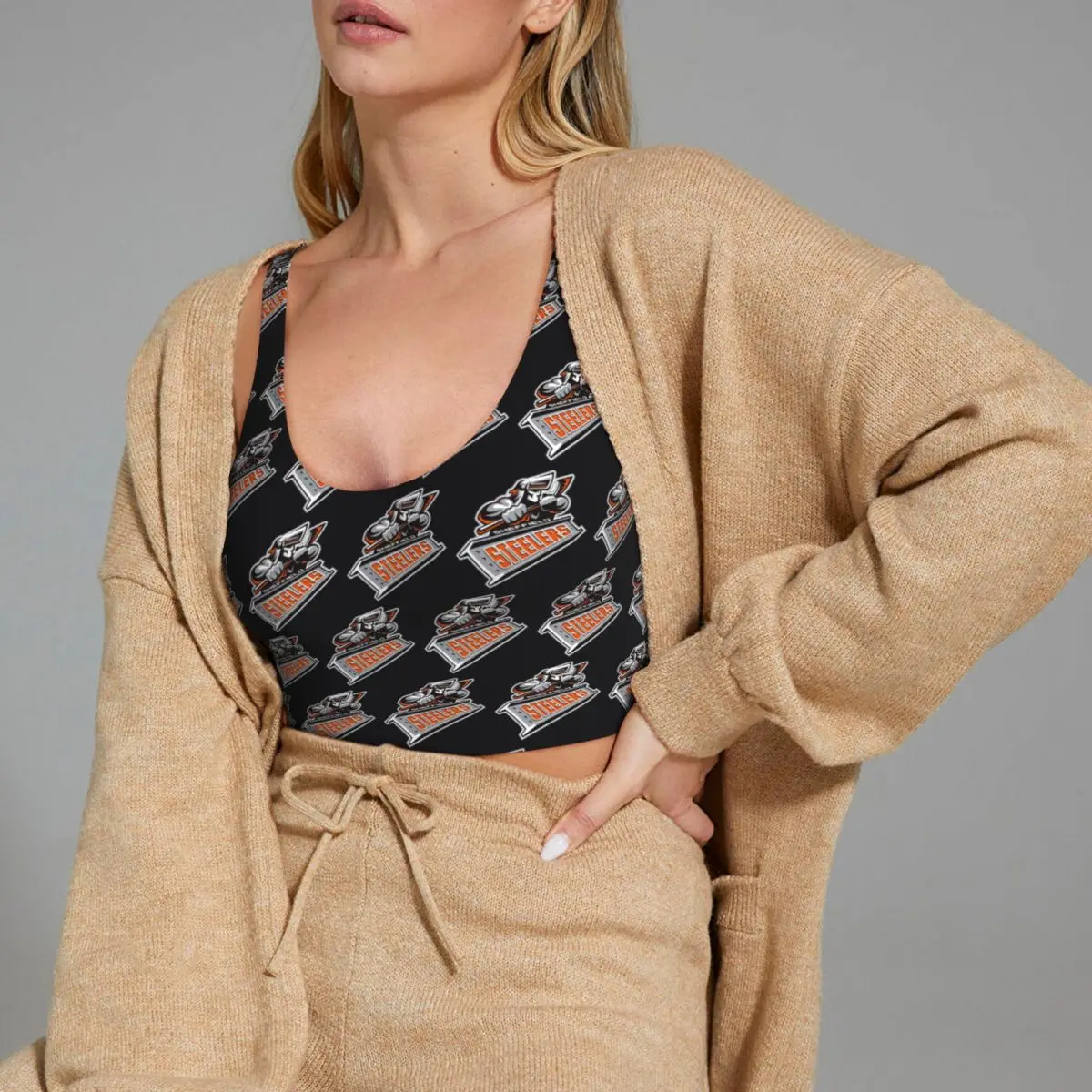 เสื้อชั้นในกีฬาแบบสปอร์ตบราสำหรับผู้หญิง รุ่น Custom The Sheffield Steelers รองรับแรงกระแทกสูง เหมาะสำหรับออกกำลังกาย ยิม โยคะ แบบครอป