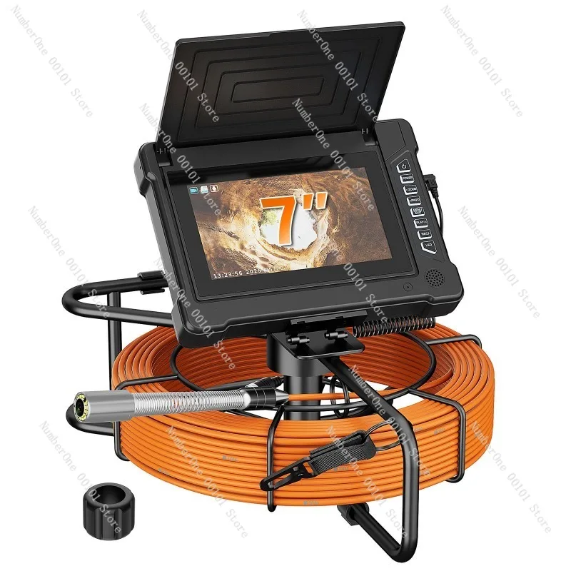 7 Inch Industrial Pipe Inspection Camera Sewer Endoscope Small Visual Drain Borescope with HD Display Waterproof Lens Flexible