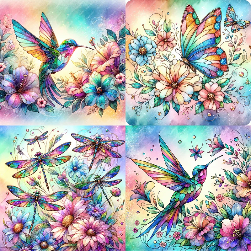 Three Ratels QMH52 Beautiful colorful hummingbird butterfly art poster for room decoration waterproof self-adhesive