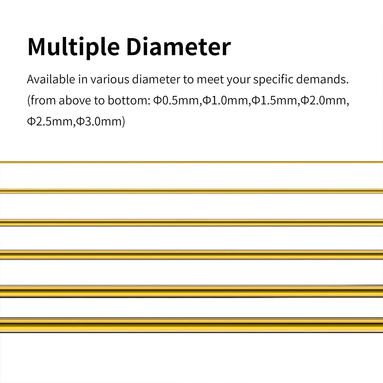 Dspiae BB(05-30) Series Brass Bars for Modeling 0.5mm 1.0mm 1.5mm 2.0mm 2.5mm 3.0mm Gold Quality Lead Free Solid Brass Rods 6Pcs