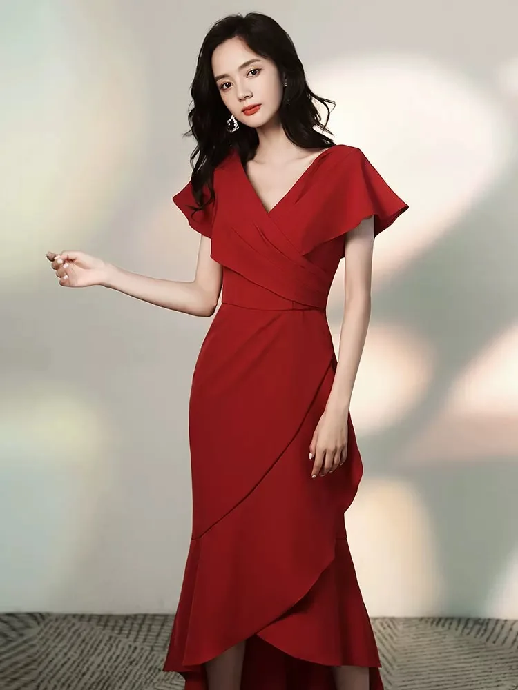 New No. 7 evening dress 2024 new temperament fishtail niche high-end engagement banquet evening dress