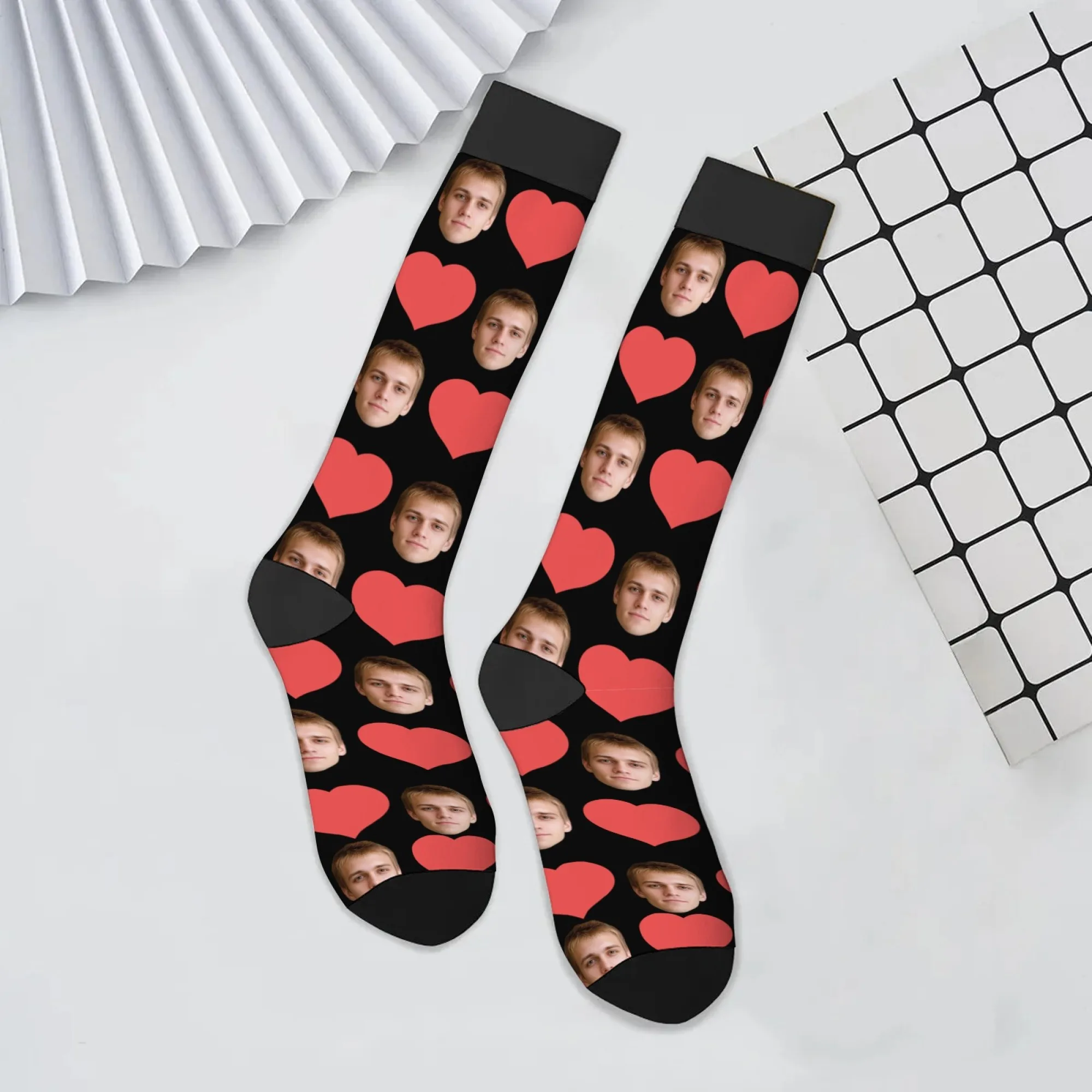 1 pair of DIY personalized custom face photo socks novelty portrait print fun stockings happy birthday festival anniversary gift view 5