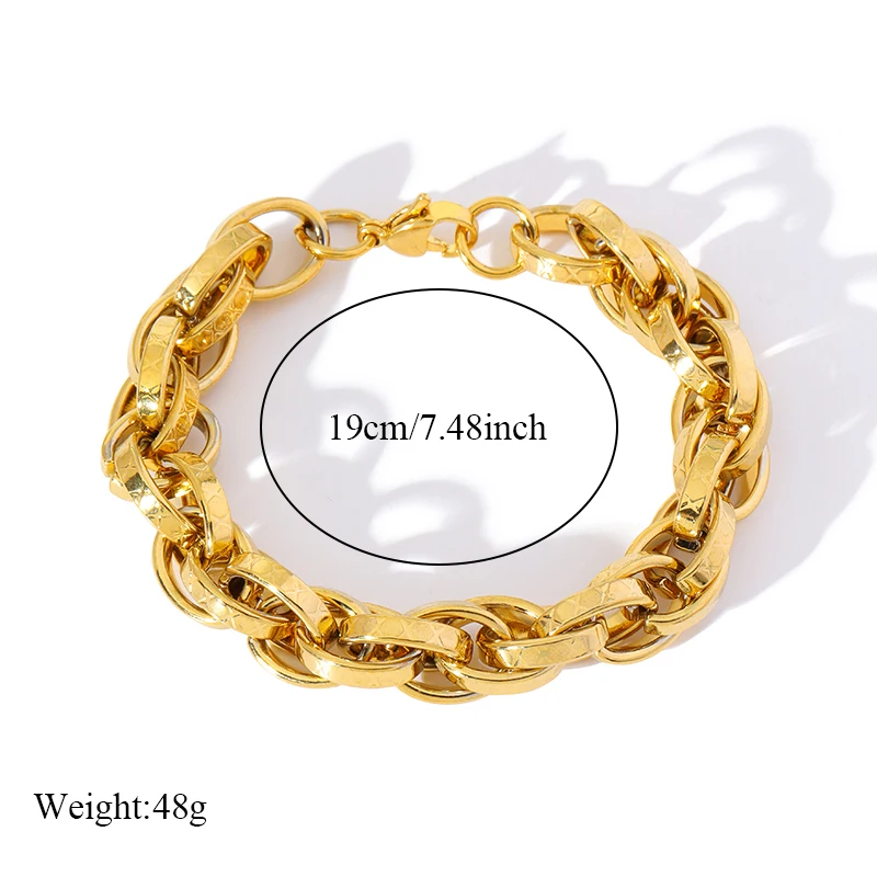 GANEMLY 316L Stainless Steel Metal Thick Cuban Chain Bangle Bracelet For Women Fashion Gold Color Wrist Chain Waterproof Jewelry